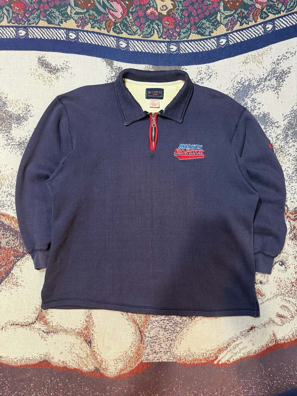 Vintage 90s McCarthy Molson Slo-Pitch Quarter Zip Pullover Sweatshirt